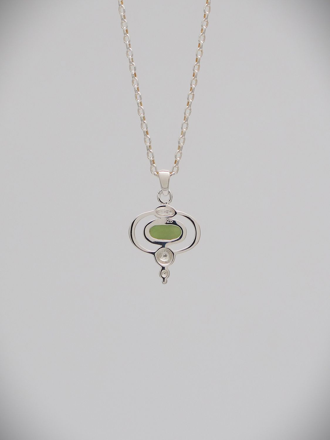 Pounamu and Silver Pepe Oval Contemporary Pendant - 99JP(S)