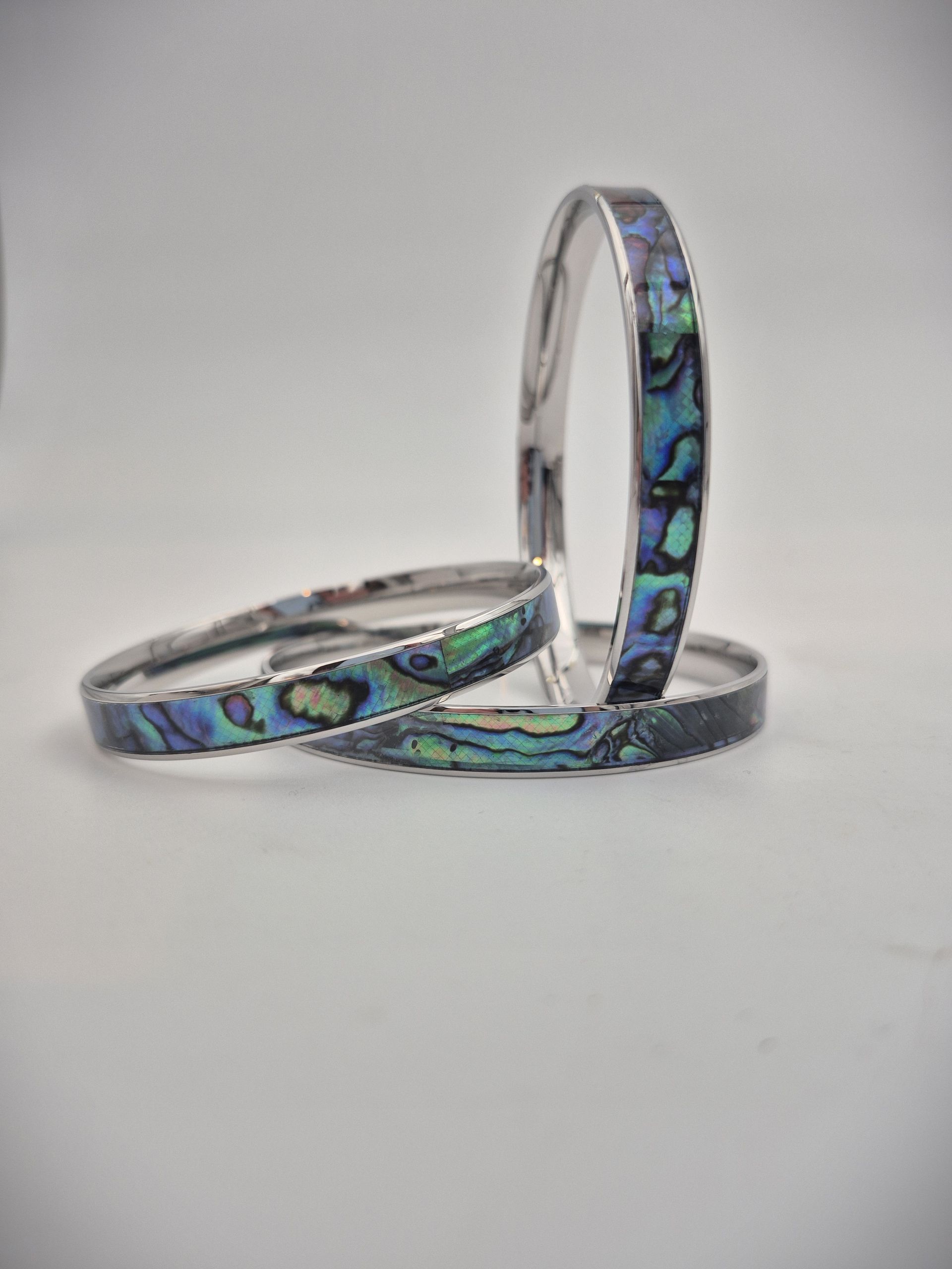 Genuine New Zealand Paua and Stainless Steel Bangle 8mm