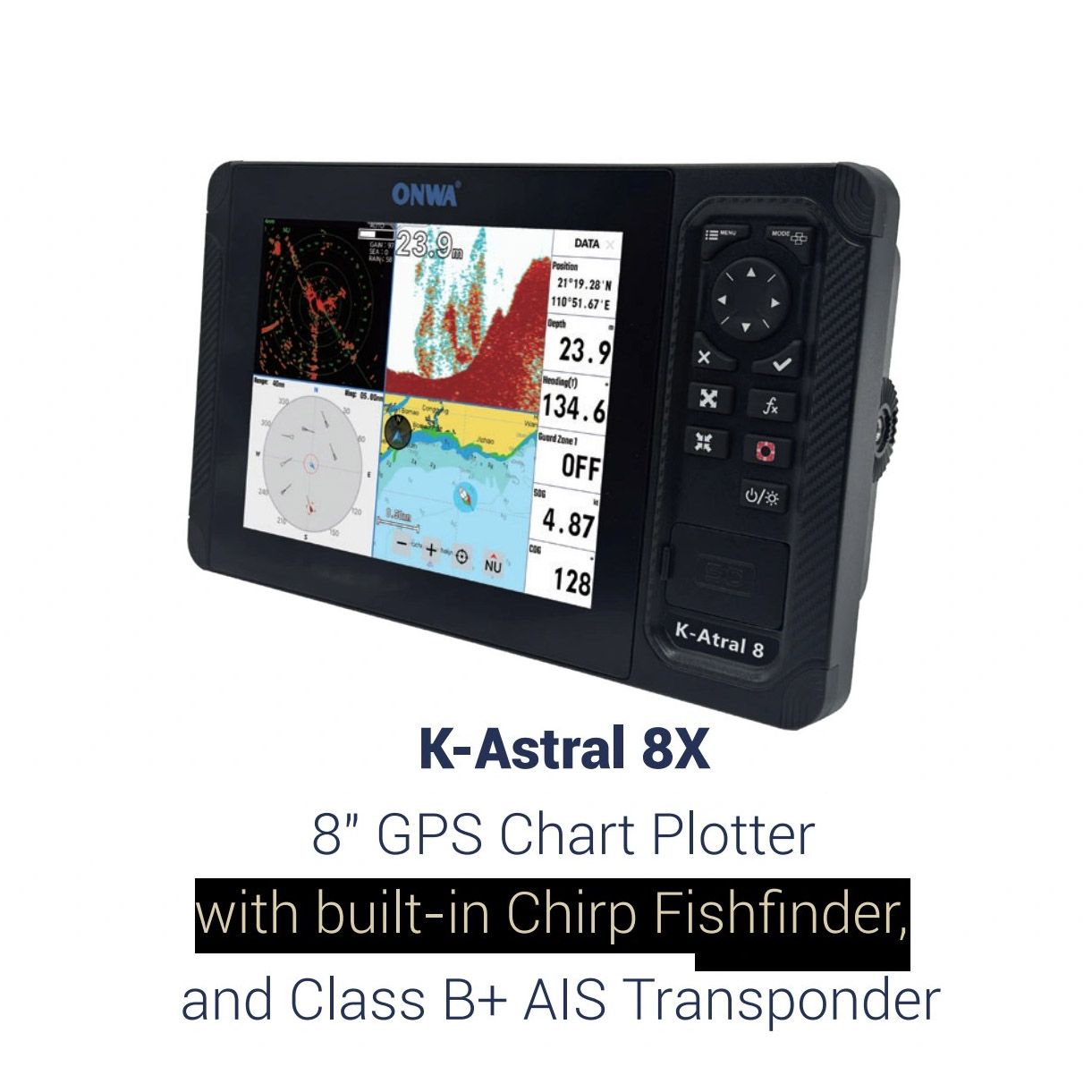 ONWA K‑Astral 8X – 8″ Marine‑GPS‑Kartenplotter mit Touchscreen, AIS, Fishfinder &amp; Radar