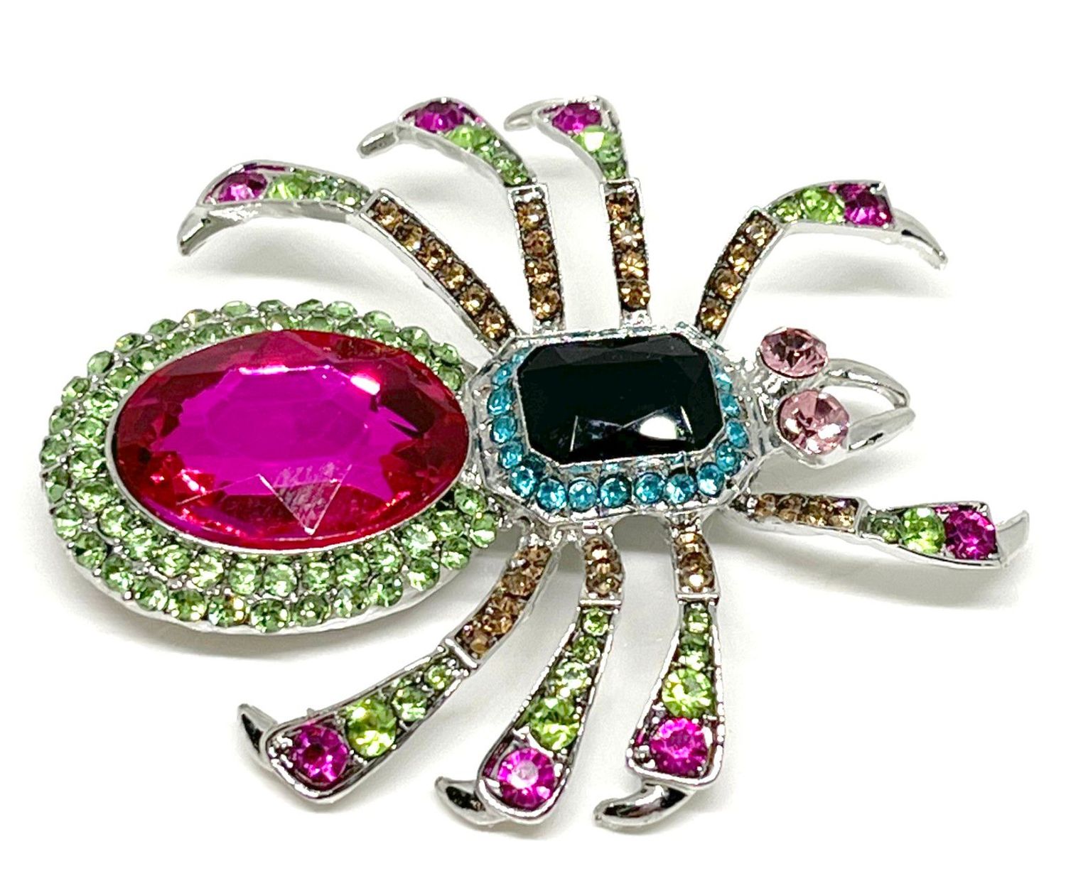 Statement Brosche Anstecknadel Spinne mit Buntem Strass 7cm