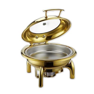 Gold Round Chaffing Dish With Window Lid
