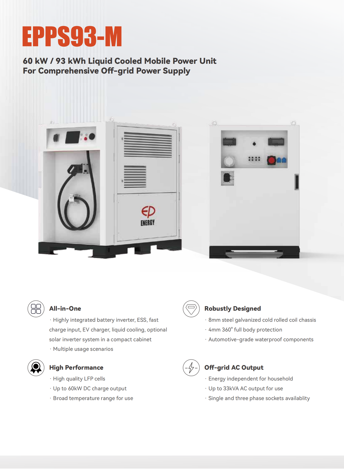 EP Energy EPPS93‑M mobiler Energiespeicher / Ladeeinheit 93 kWh / 60 kW Off‑Grid Anwendungen