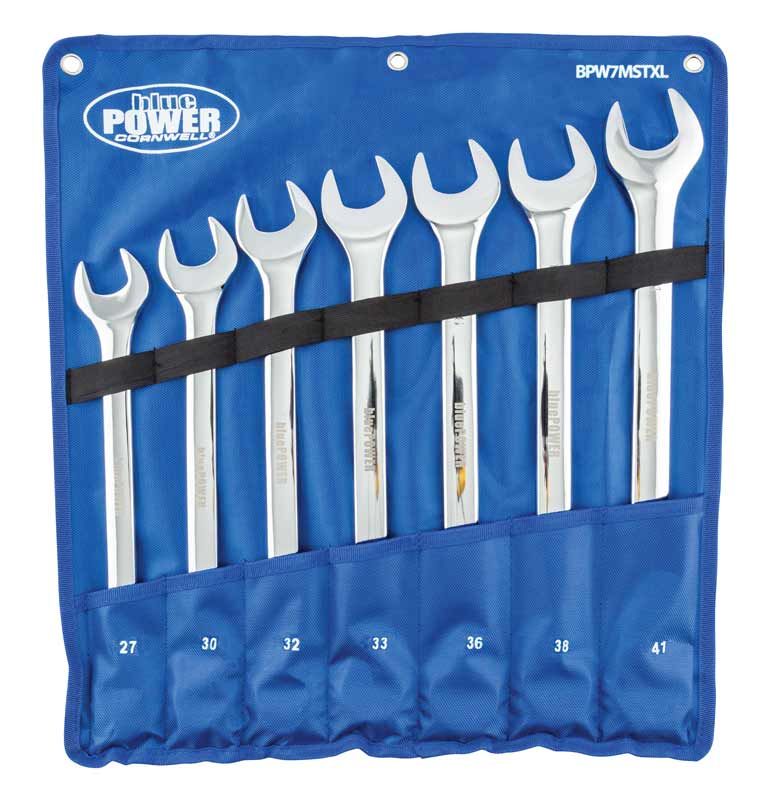 BPW7MSTXL - 7 Piece bluePOWER® Metric Extra-Large Combination Wrench Set, 12 Point