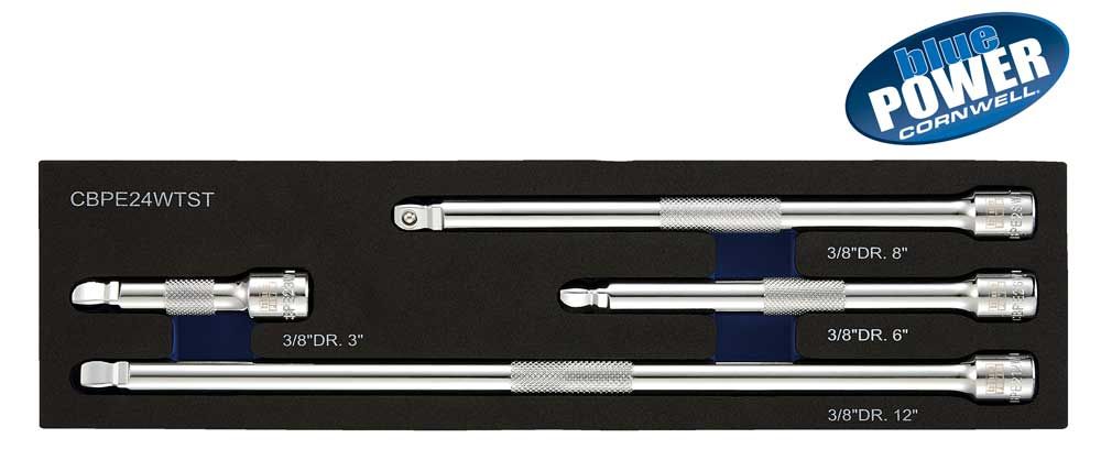 CBPE24WTST - 4 Piece 3/8” Drive Cornwell® bluePOWER® Wobble Extension Set