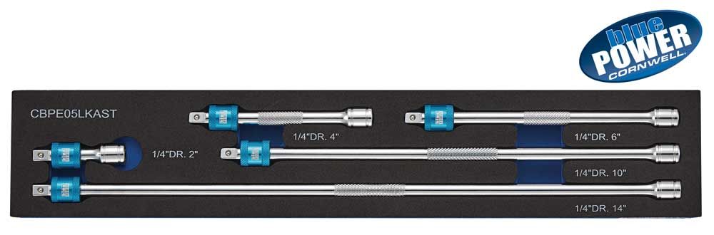 CBPE05LKAST - 5 Piece 1/4” Drive bluePOWER® Locking Extension Set