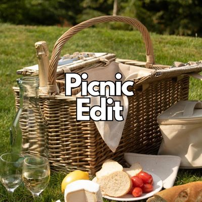 Picnic Hamper set out with picnic in the park. Picnic Edit.