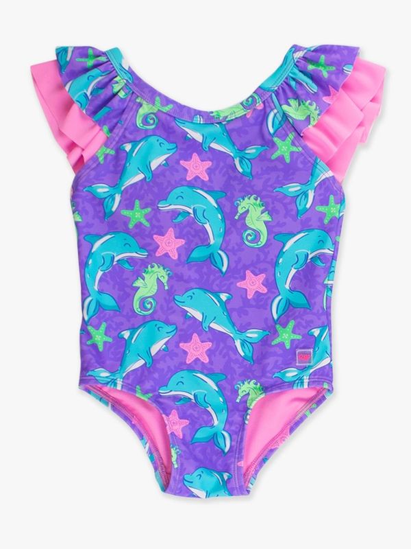 Neon Fin Friends Ruffle V-Back One Piece