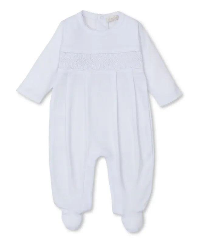 Hand Smocked Footie in White