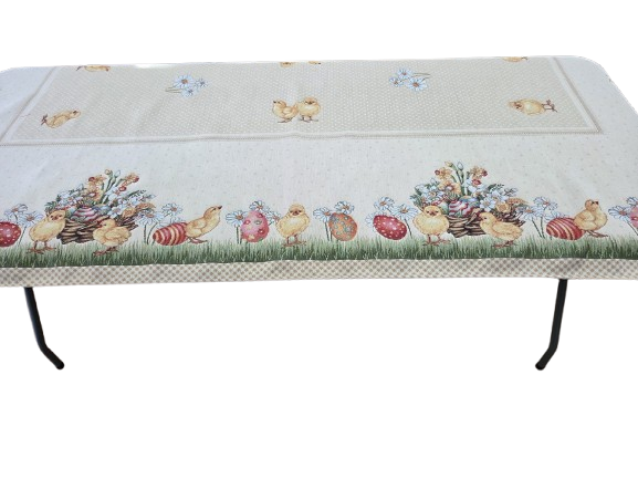 Față de masă 140x240 cm decor pascal puișori și ouă colorate