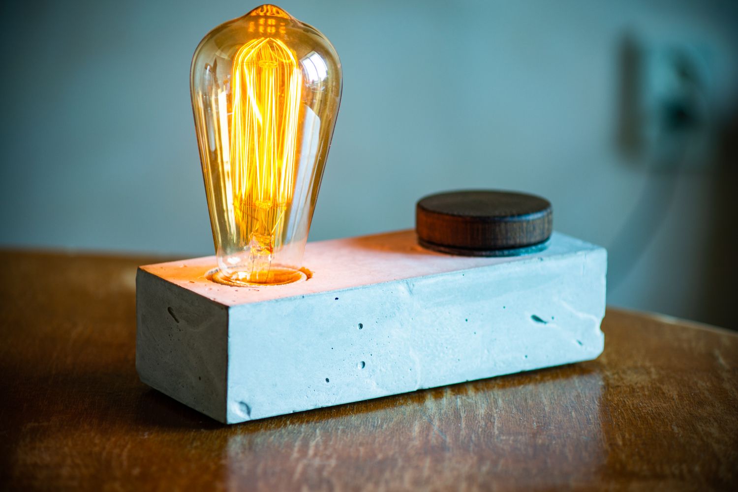 concrete table lamp BLOCK#335 wooden dimmer switch, incandescent accent lighting