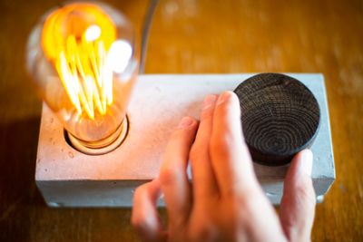 concrete table lamp BLOCK#335 wooden dimmer switch, incandescent accent lighting