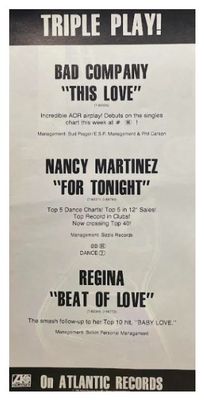 Bad Company--Nancy Martinez--Regina / Triple Play! / 1986