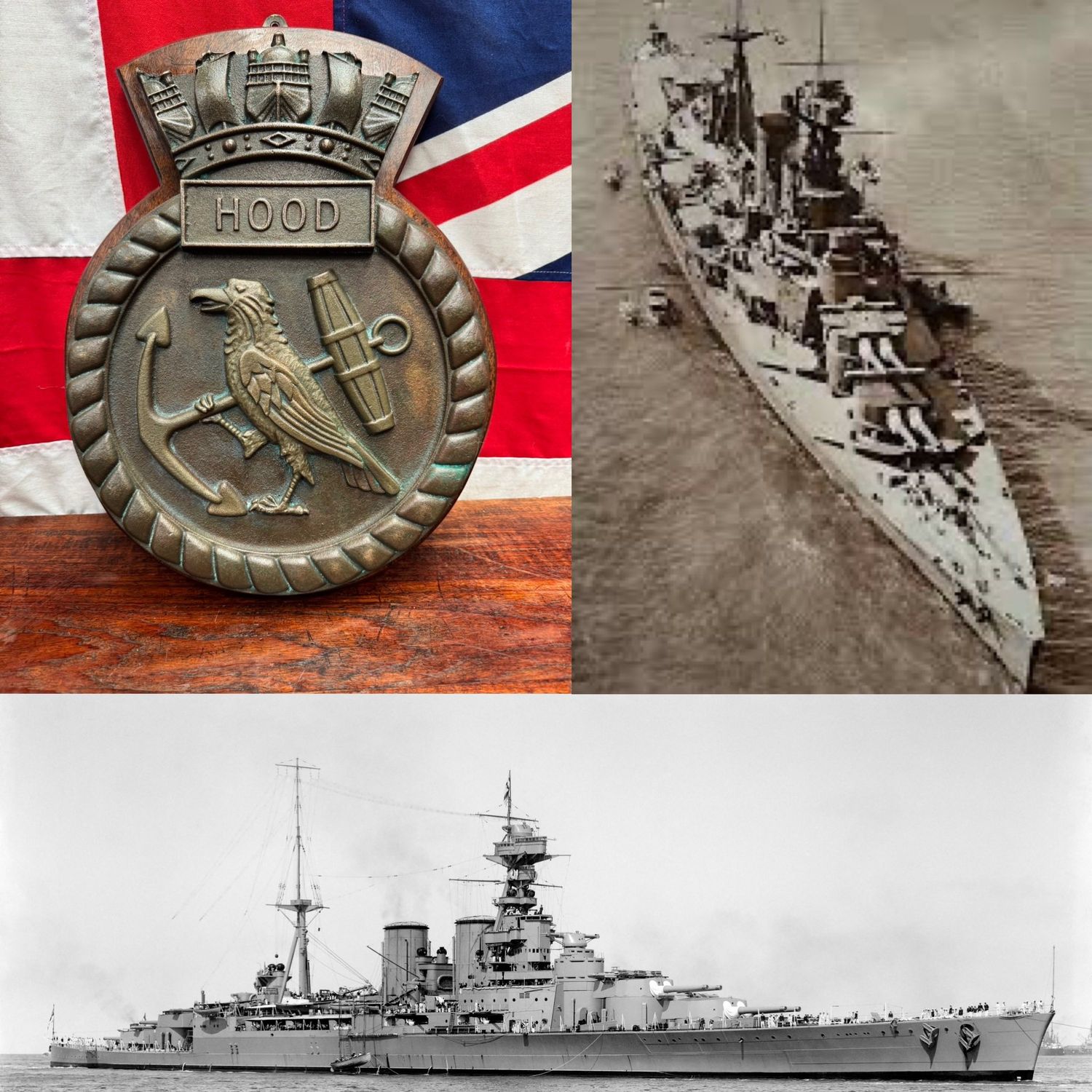 Large Solid Cast Bronze Royal Navy HMS Hood Mounted Screen Badge c.1920-41