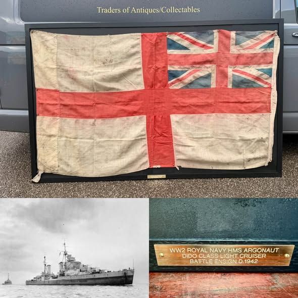 Original WWII Royal Navy Linen Battle Ensign from Light Cruiser HMS Argonaut d.1942 Original WWII Royal Navy Linen Battle Ensign from Light Cruiser HMS Argonaut d.1942