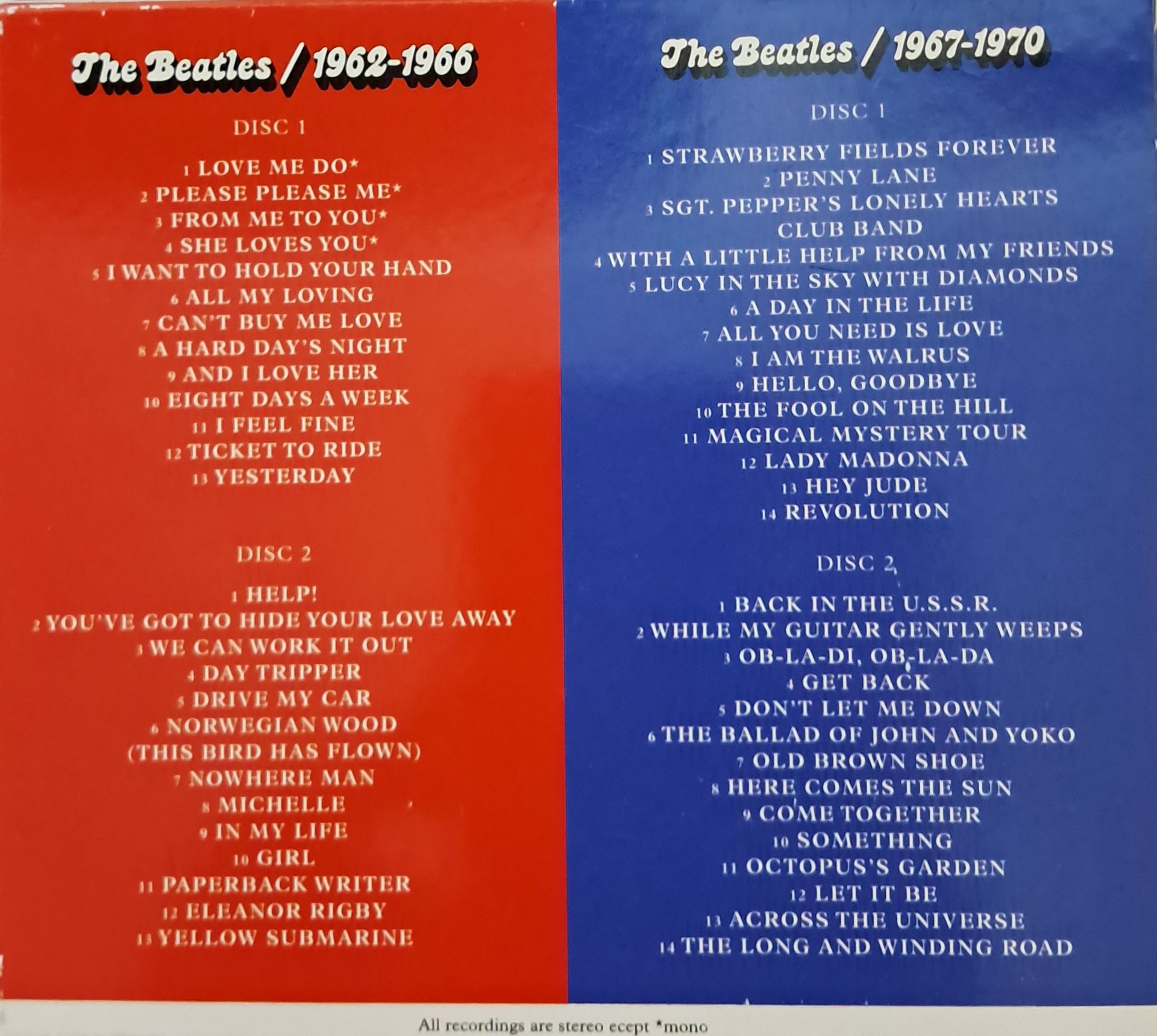 The Beatles – 1962-1966 / 1967-1970 (2X2 CD Box set - Reissue - Remastered- Europe Pressing - 2010 - Slipcase)