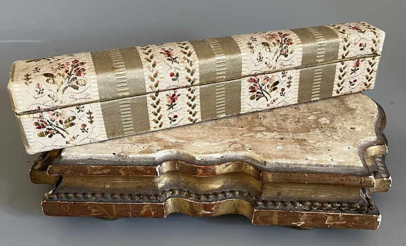 Early 20thc Paris Label Silk Brocade Fan Box