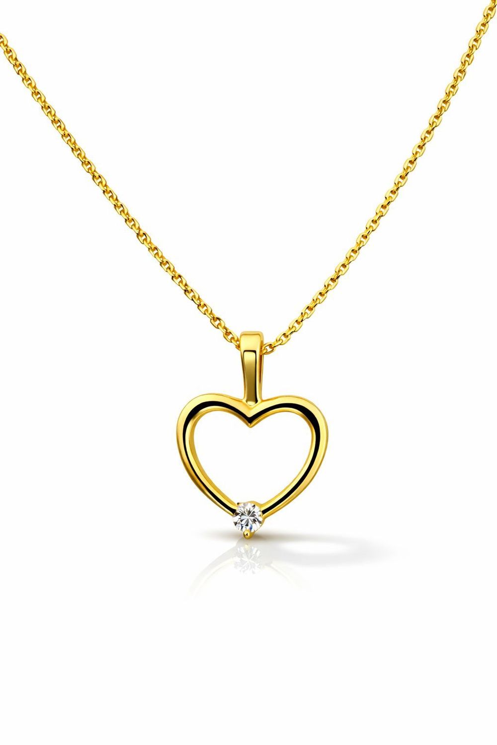 Goldkette Herz Anhänger mit einem Diamant 42 cm verstellbar Gold 585 Anhänger mit Kette