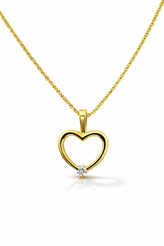 Goldkette Herz Anhänger mit einem Diamant 42 cm verstellbar Gold 585 Anhänger mit Kette