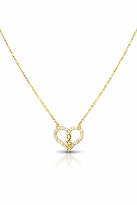 Goldkette Anhänger  42 cm mit  einem Herz und Infinity Gold 585 Anhänger mit Kette