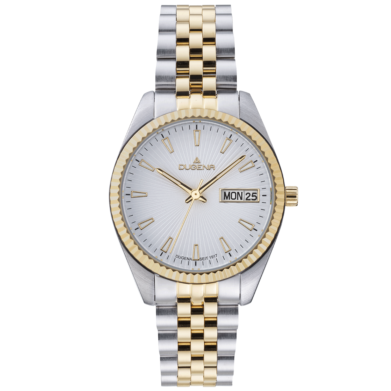 Dugena 4461033 Damenuhr Venetia Weiß Bicolor Tag Datum Bicolor Gold Silber