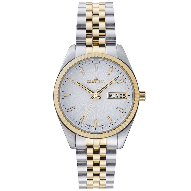 Dugena 4461033 Damenuhr Venetia Weiß Bicolor Tag Datum Bicolor Gold Silber