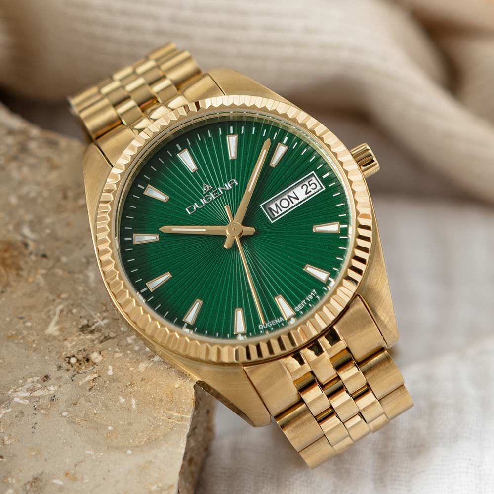 Dugena 4461036 Damenuhr Venetia Grün Gold Tag Datum