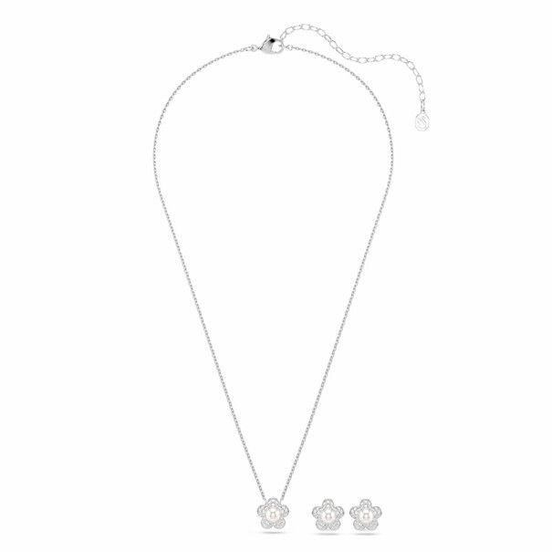 Swarovski Ariana Grande x Swarovski Set, Kristallperle, Rundschliff, Blume, Weiß, Rhodiniert