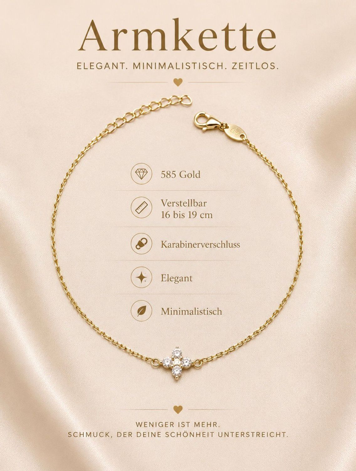 Armband intergrierte Anhänger mit Steine Gold 585 Glücksarmband 16 cm bis 19cm verstellbar Armband intergrierte Anhänger mit Steine Gold 585 Glücksarmband 16 cm bis 19cm verstellbar