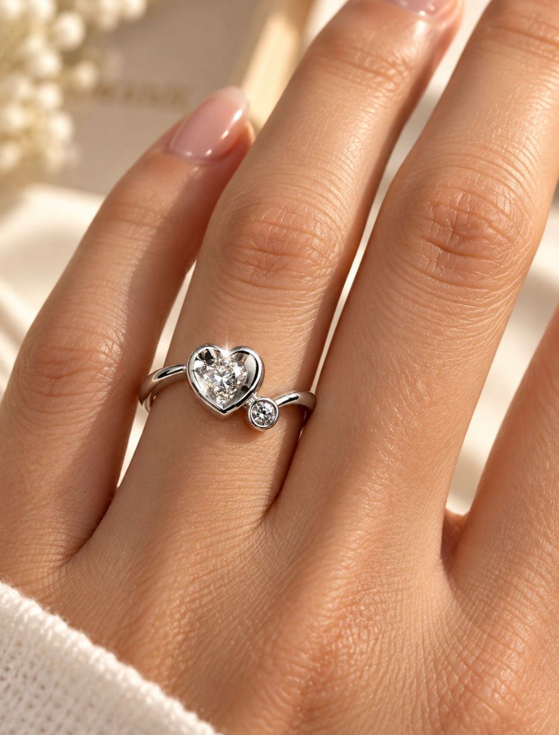 Weißgoldring mit Herzform Unikat handgefertigt diamanten Jahrestag Jubiläum Geburtstag Valentinstag Weißgoldring mit Herzform Unikat handgefertigt diamanten Jahrestag Jubiläum Geburtstag Valentinstag