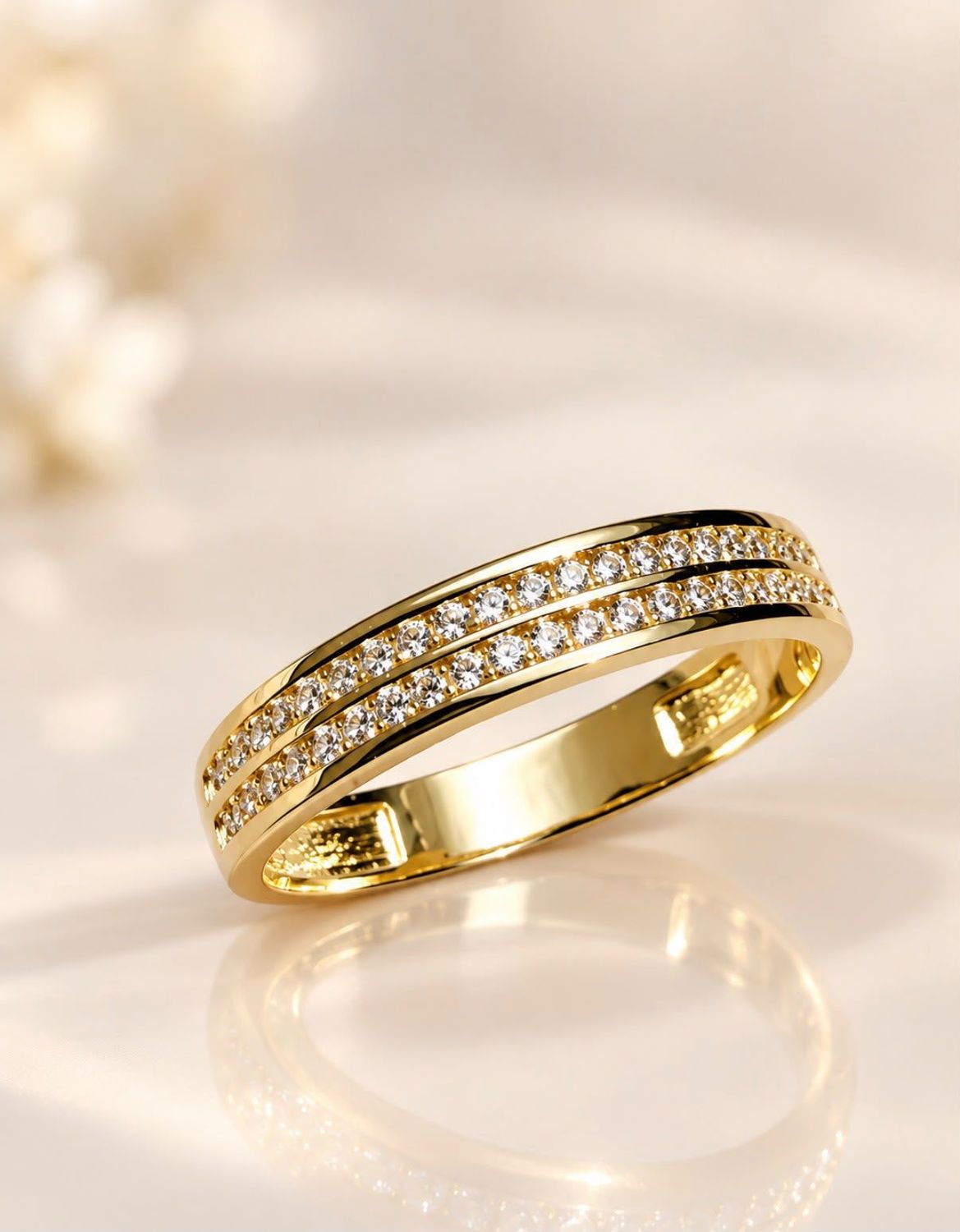 Goldring mit Steinen Doppelreihig 585 Gold 14 karat Gold Goldring Damenring Halbkranz Ringweite 52 Goldring mit Steinen Doppelreihig 585 Gold 14 karat Gold Goldring Damenring Halbkranz Ringweite 52