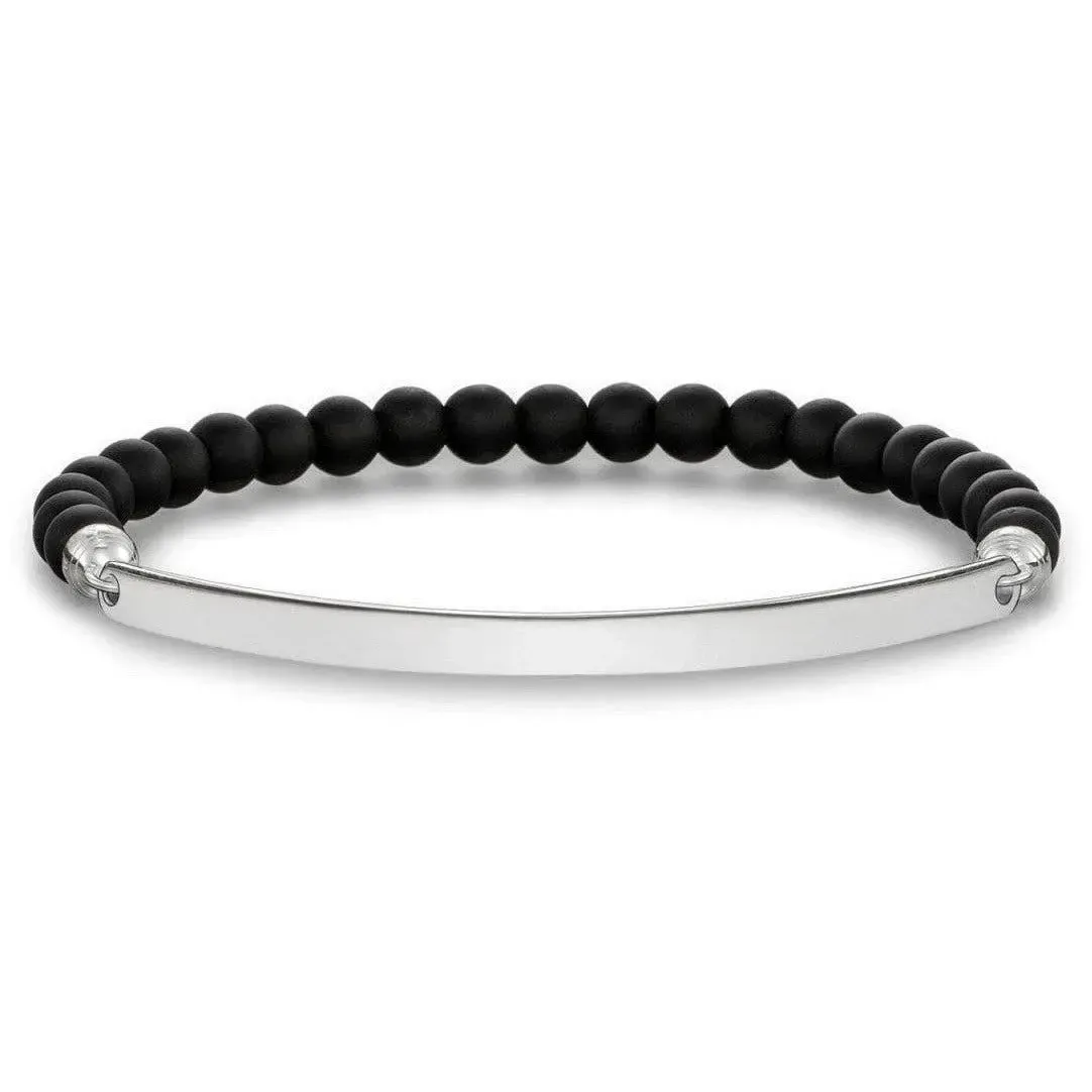 Thomas Sabo Armkette Schwarz Silber zum gravieren Silber Armkette mit Kugeln Namenskette verstellbar  LBA0001-023-11-L17,5