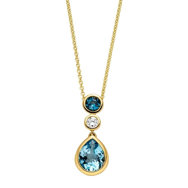 Anhänger mit Kette mit 1 Brillant zus. 0,11ct. & 1 London Blautopas (beh.) & 1 Anhänger mit Kette mit 1 Brillant zus. 0,11ct. & 1 London Blautopas (beh.) & 1