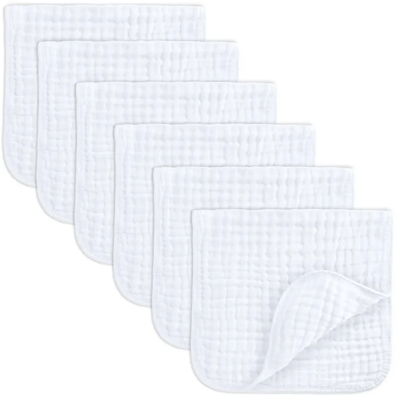 Muslin Burp Cloths by Comfy Cubs – White Pack of 6