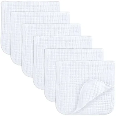Muslin Burp Cloths by Comfy Cubs – White Pack of 6