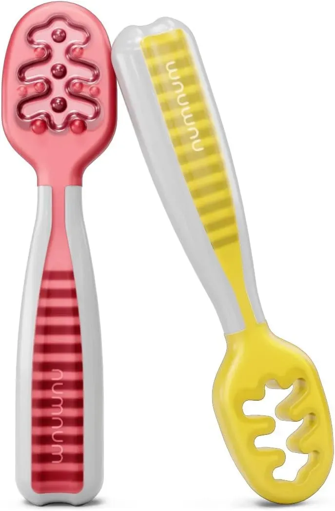 NumNum Baby GOOtensil Pre-Spoons for 6+ Months, BPA-Free, 2 Pack Red/Yellow