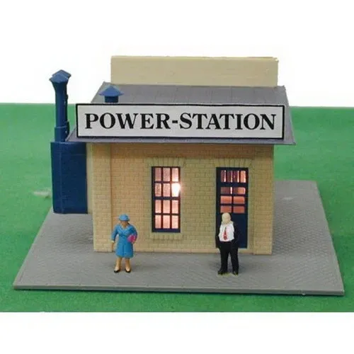 HO Scale Power Station Lighted with 2 Painted Figures