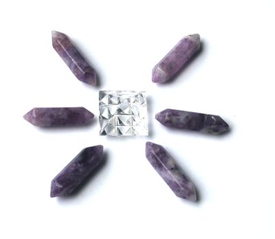 Charoite Crystal Double Terminated Grid &amp; 12 Point Lemurian Pyramid Soul Stone
