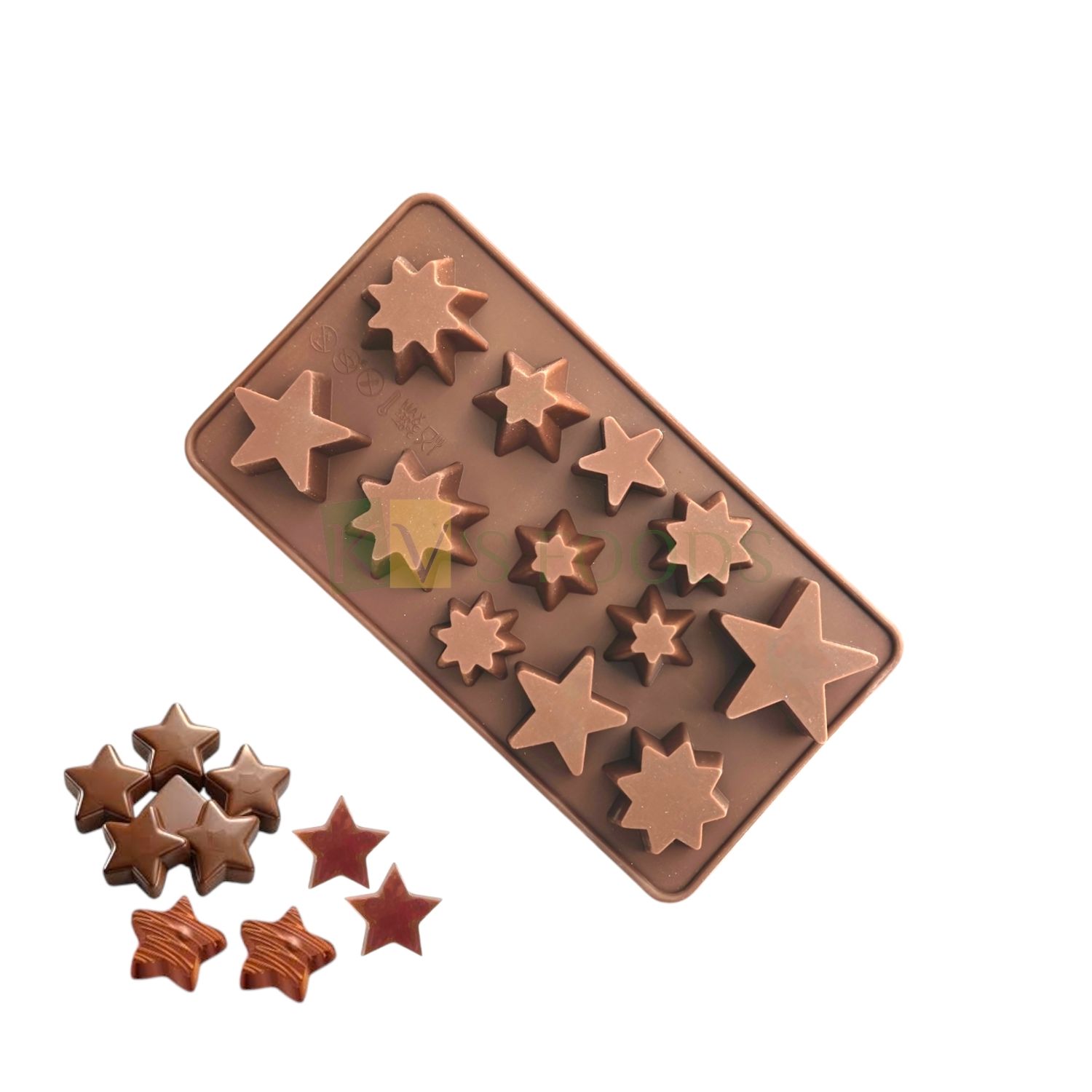 12 Cavity/Slots Different Design Star Shape Chocolate Silicon Mould, Sugar Craft, Cake Decoration, Pudding, Dessert, Jelly, Gummy, Garnishing, Candy, Pralines, Fondant, Baking Mold DIY Food Decoration