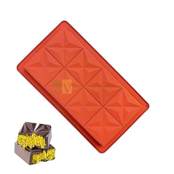 1 PC Rectangle Silicone Non-stick Big Diamond Design Dubai Chocolate Bar Mould, DIY Thick Pistachio Kunafa Chocolate Mold, Chocolate Making Tool, Stuffed Chocolate Bar, Mold for Filling Energy Bar