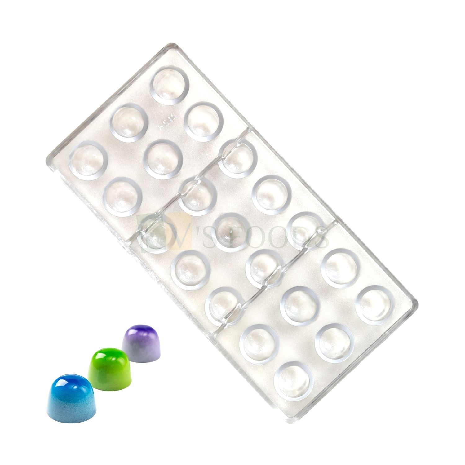 1 PC Size 10.7 x 5.2 Inches, Thickness 0.9 Inch Rectangle 21 Cavity, Semi Sphere, Half Circle Shape Polycarbonate Chocolate Mould, Gummy Jelly Candy, Ice-cubes Mold Birthday Theme DIY Cake Decoration