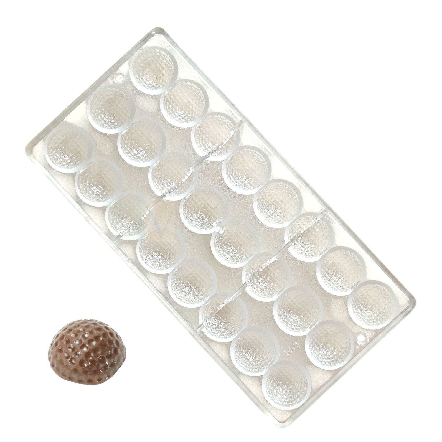 1 PC Size 10.8 x 5.3 Inches, Thickness 0.9 Inch Rectangle 24 Cavity, Golf Shape Semi Sphere Half Circle Polycarbonate Chocolate Mould, Gummy Jelly Candy, Ice-cubes, Birthday Theme DIY Cake Decoration