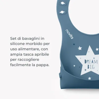 Nuvita Squashy Set 2 Bavaglini in Silicone Arancio e Verde