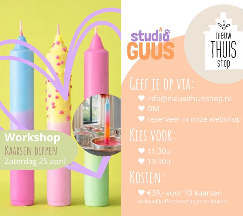 Kaarsen dippen zaterdag 25/4 om 10:30u