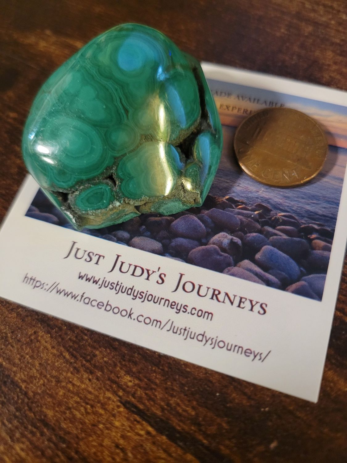 Crystal piece Malachite (cracked side) still beautiful! 1 3/4  inch