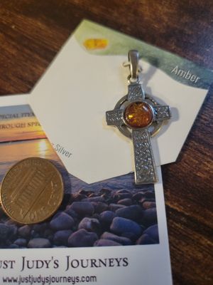 Pendant Baltic Amber Cross- Sterling Silver