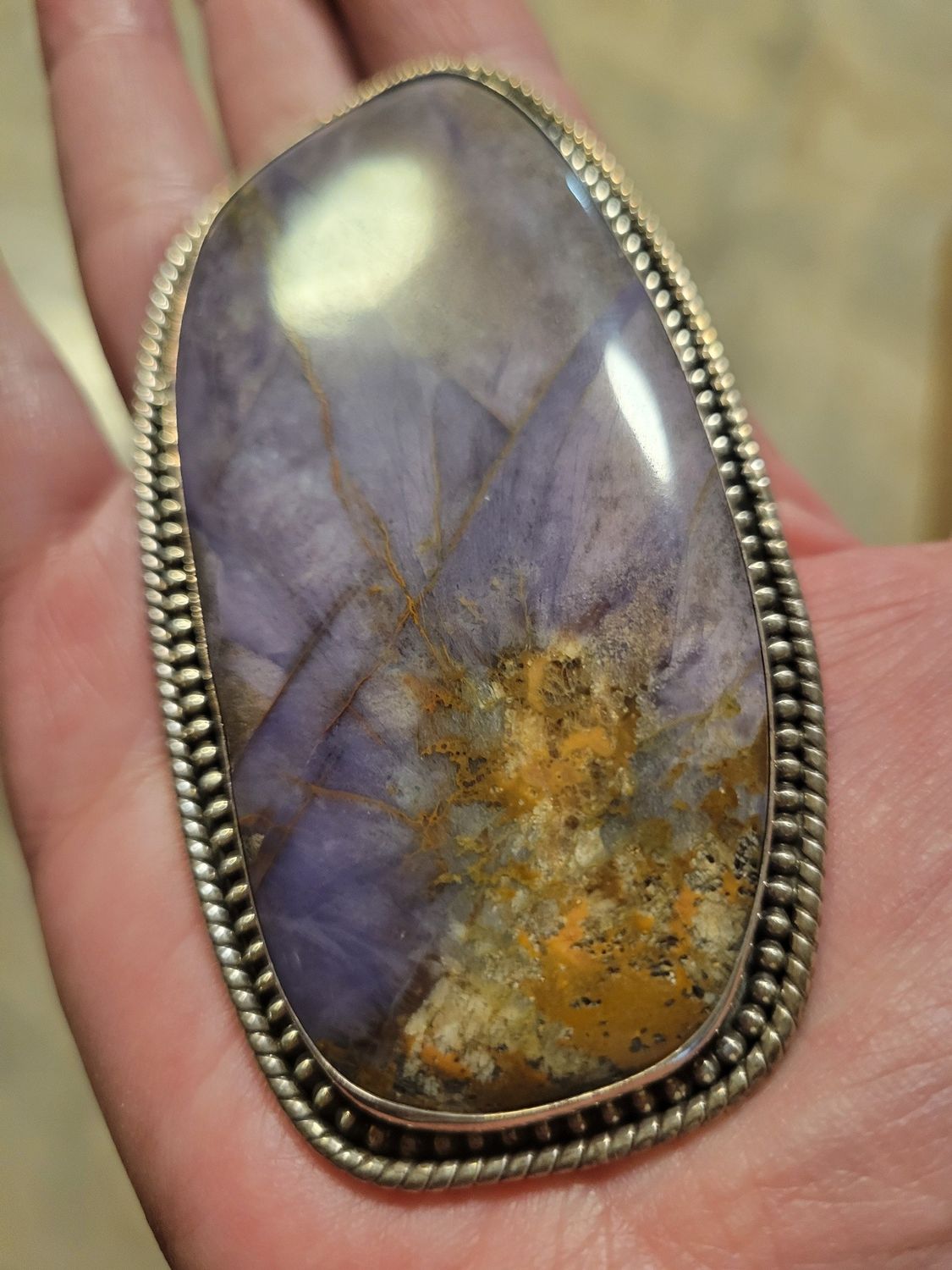 Crystal Rare Charoite Large Sterling Silver Pendant (WAS$600)