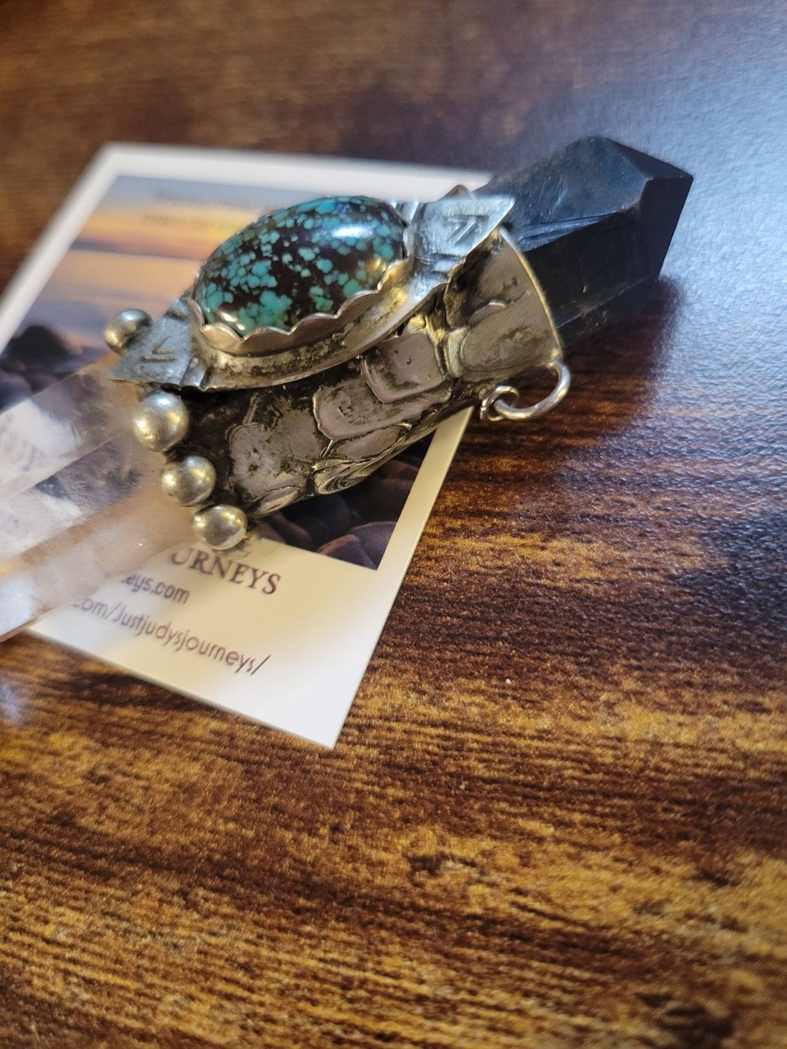 Pendant Soldered Turquoise/Tibetan Smoky Quartz/Lemurian Laser Quartz Point- Repurposing (WAS$350.00)