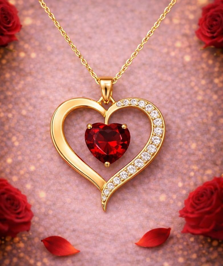 "Refined Love", Red Garnet, Diamond Necklace