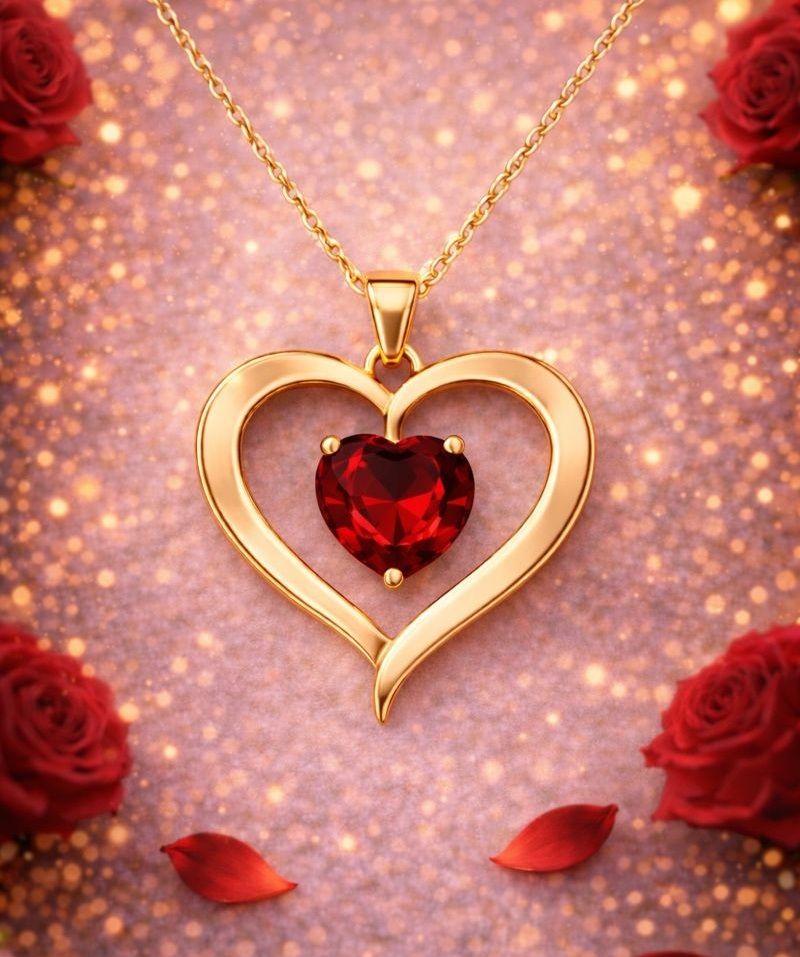 "My Heart Inside Yours", Red Garnet Necklace