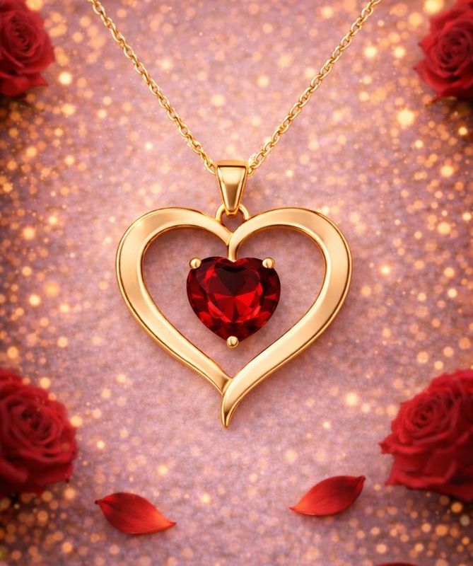 "My Heart Inside Yours", Red Garnet Necklace